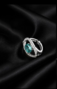 AMERICAN DIAMOND FINGER RING - Adjustable, white, Black, Mint Blue
