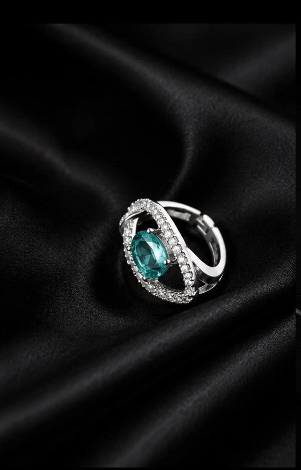 AMERICAN DIAMOND FINGER RING - Adjustable, white, Black, Mint Blue