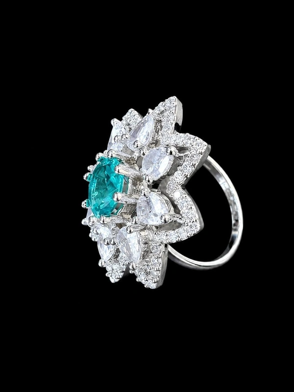 ELEGANT AMERICAN DIAMOND FINGER RING - Adjustable, Saffron, Purple, Mint blue