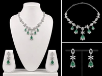 ELEGANT FLORAL AMERICAN DIAMOND NECKLACE SET - Blue, Green
