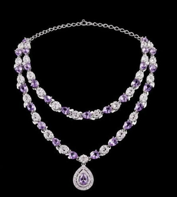 ELEGANT AMERICAN DIAMOND NECKLACE SET - Purple, Blue