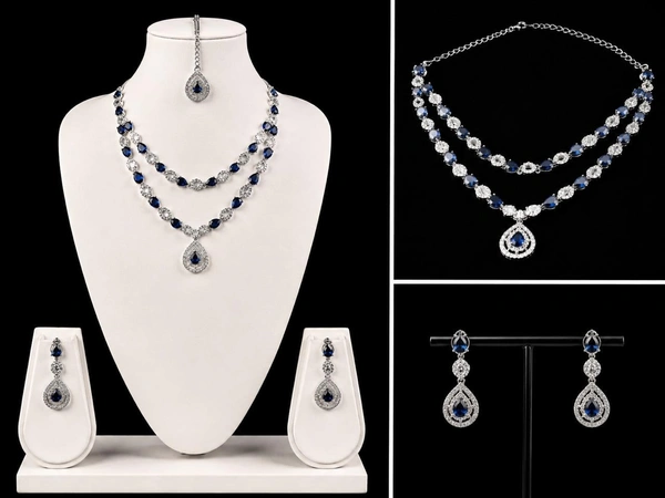ELEGANT AMERICAN DIAMOND NECKLACE SET - Purple, Blue