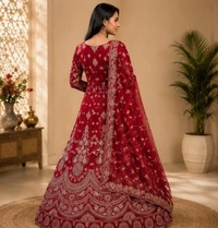 DESIGNER VELVET WEDDING LEHENGA - Red