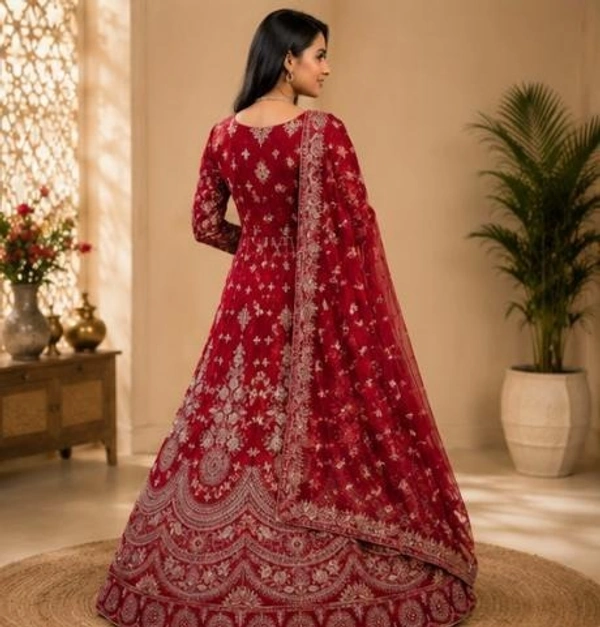 DESIGNER VELVET WEDDING LEHENGA - Red