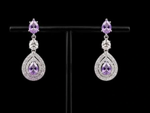 ELEGANT AMERICAN DIAMOND NECKLACE SET - Purple, Blue