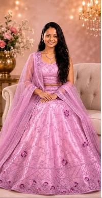 SOFT BLUSH PINK FLORAL DESIGNER LEHANGA - Blush Pink