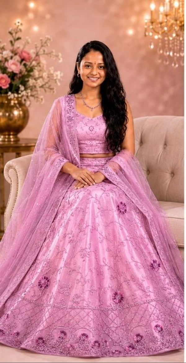 SOFT BLUSH PINK FLORAL DESIGNER LEHANGA - Blush Pink
