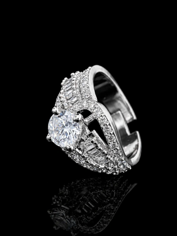 LUXURY AMERICAN DIAMOND FINGER RING - Adjustable, White