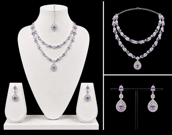ELEGANT AMERICAN DIAMOND NECKLACE SET - Purple, Blue