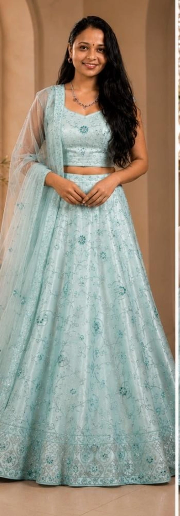 AQUA BLUE SHADE FLORAL DESIGNER LEHANGA - Aqua Blue