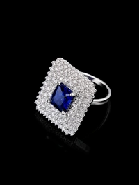 SQUARE AMERICAN DIAMOND FINGER RING - Adjustable, Baby pink, Purple
