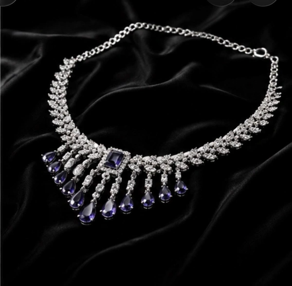 ELEGANT AMERICAN DIAMOND NECKLACE SET - Purple