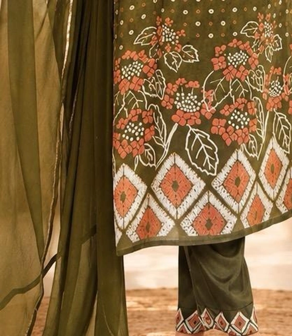 Olive Green Printed Kurta Set For Dupatta - M,L,XL, Green