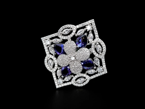 ELEGANT FLORAL AMERICAN DIAMOND FINGER RING - Adjustable, Purple