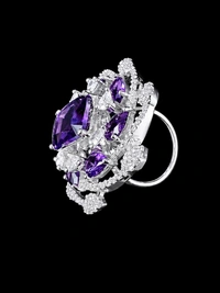 Royal American Diamond Statement Ring - Adjustable, Purple, White