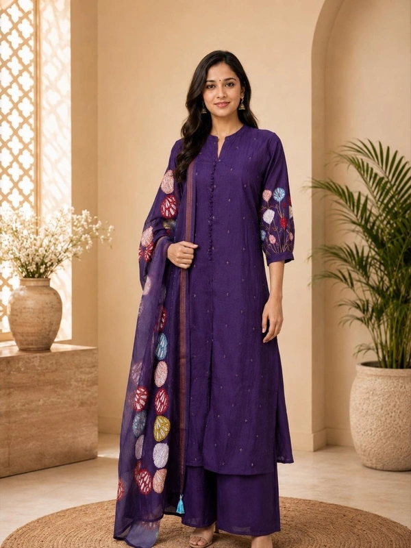 Royal Purple Embroidered Kurta Set With Dupatta - S,M,L,XL,XXL, Royal Purple