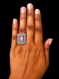 SQUARE AMERICAN DIAMOND FINGER RING - Adjustable, Baby pink, Purple