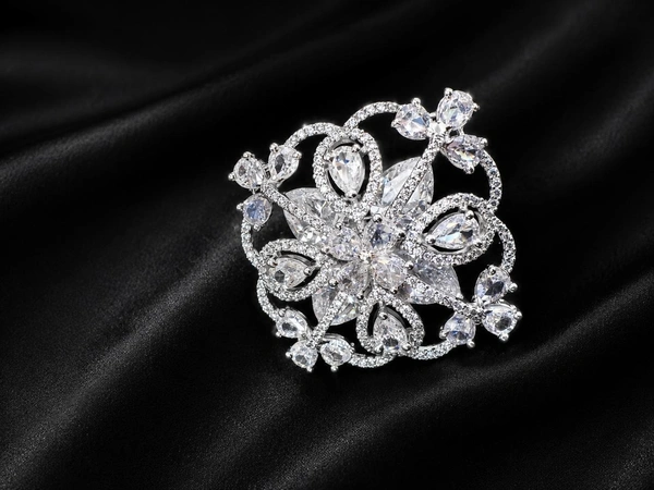 LUXURY FLORAL AMERICAN DIAMOND FINGER RING - Adjustable, White