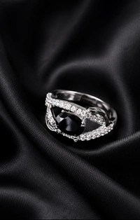 AMERICAN DIAMOND FINGER RING - Adjustable, white, Black, Mint Blue