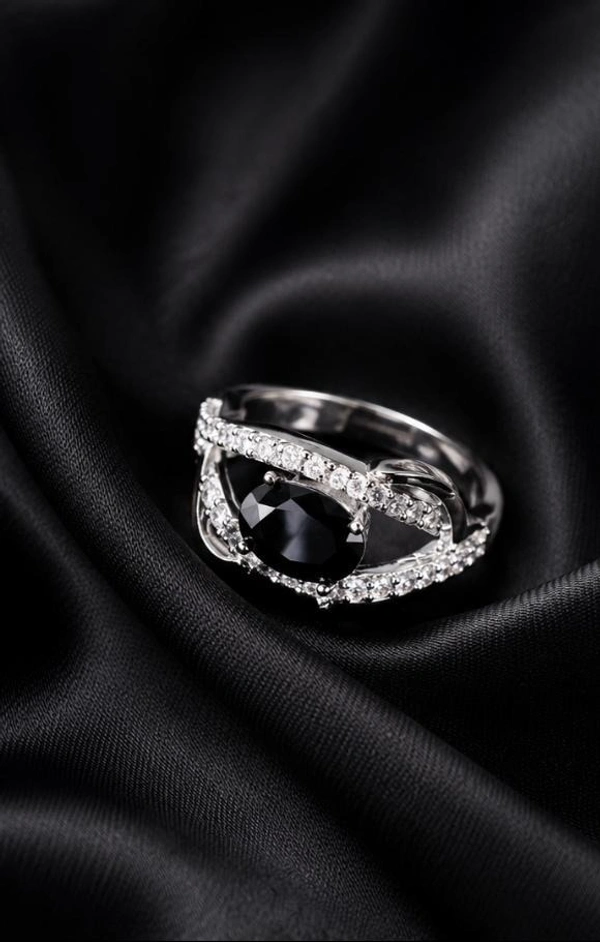 AMERICAN DIAMOND FINGER RING - Adjustable, white, Black, Mint Blue