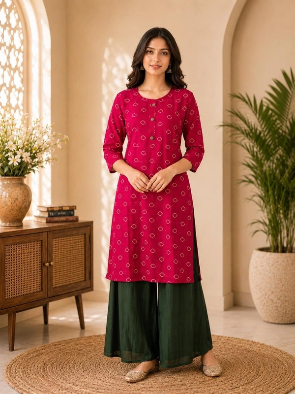 Magenta Printed Straight Kurti - M,L,XL,XXL, Red