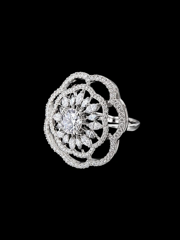 ELEGANT AMERICAN DIAMOND FINGER RING - Adjustable, white