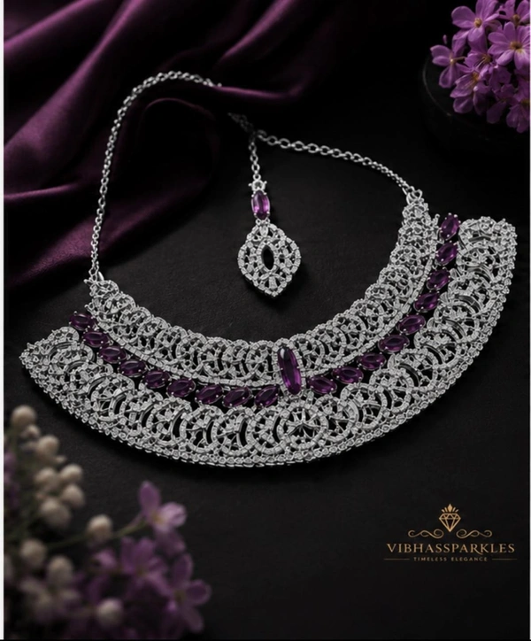 LUXURY AMERICAN DIAMOND PURPLE STONE CHOKER SET - Purple