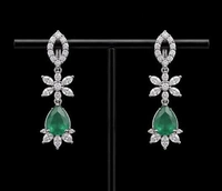 ELEGANT FLORAL AMERICAN DIAMOND NECKLACE SET - Blue, Green