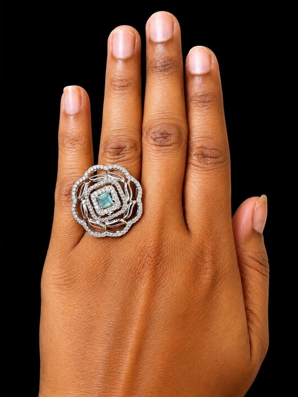 AMERICAN DIAMOND FINGER RING - Adjustable, Mint Blue, Baby Pink