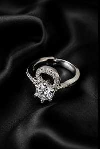 AMERICAN DIAMOND FINGER RING - Adjustable, Blue, White
