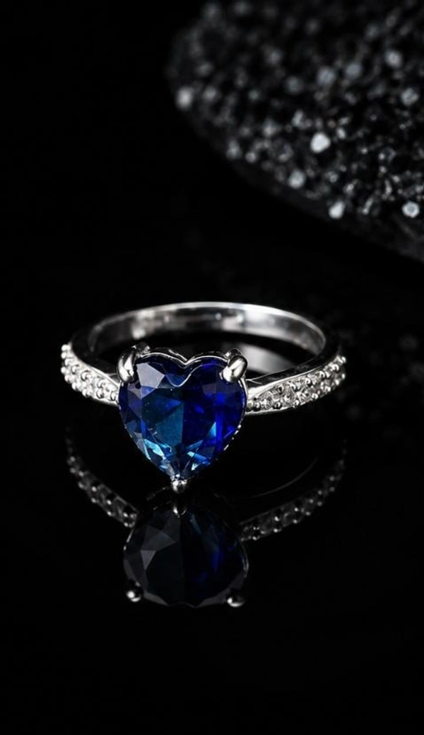 AMERICAN DIAMOND FINGER RING - Adjustable, Blue