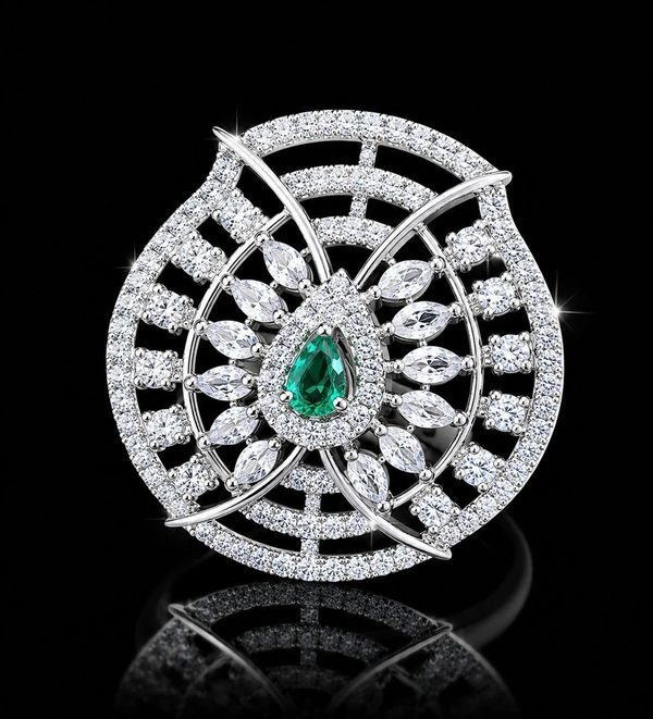 ELEGANT FLORAL AMERICAN DIAMOND FINGER RING - Adjustable, Skyblue, White