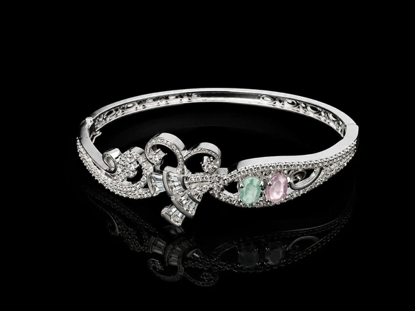 American Diamond Green Pink Stone Designer Bracelet - Green and Pink