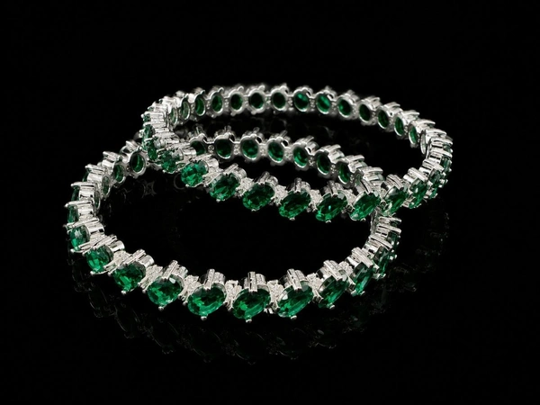 American Diamond Green Stone Bangles - 2.6 size, Green