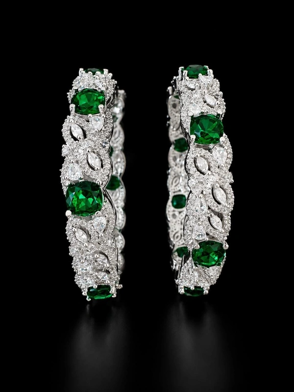 AMERICAN DIAMOND GREEN STONE BANGLES - 2.4 size, Green