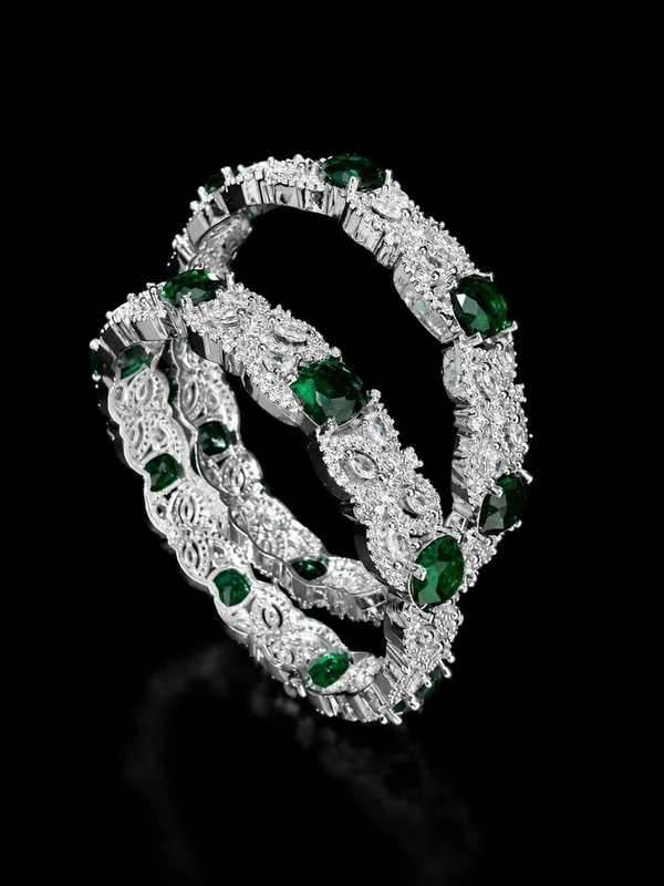 AMERICAN DIAMOND GREEN STONE BANGLES - 2.4 size, Green