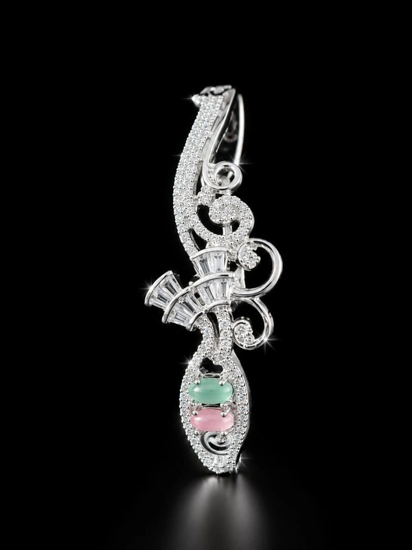 American Diamond Green Pink Stone Designer Bracelet - Green and Pink