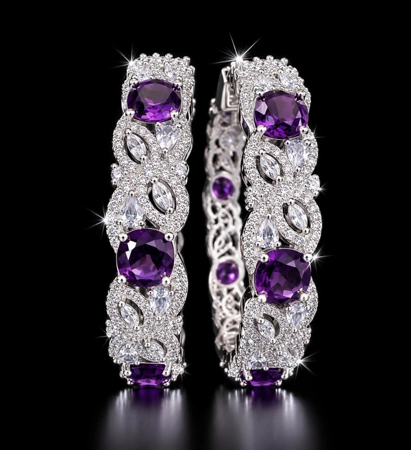 AMERICAN DIAMOND PURPLE STONE BANGLES - 2.4 size, Purple