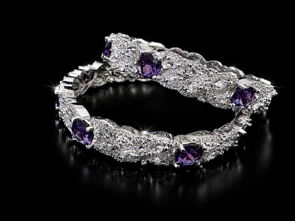 AMERICAN DIAMOND PURPLE STONE BANGLES - 2.4 size, Purple