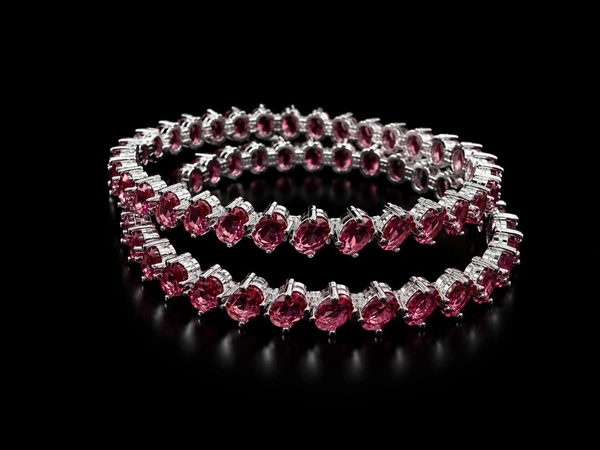 American Diamond Dark Pink Stone Bangles - 2.4 size, Dark Pink