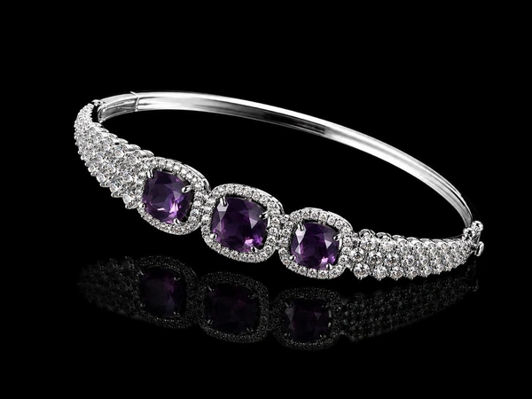 American Diamond Purple Stone Designer Bracelet - Purple