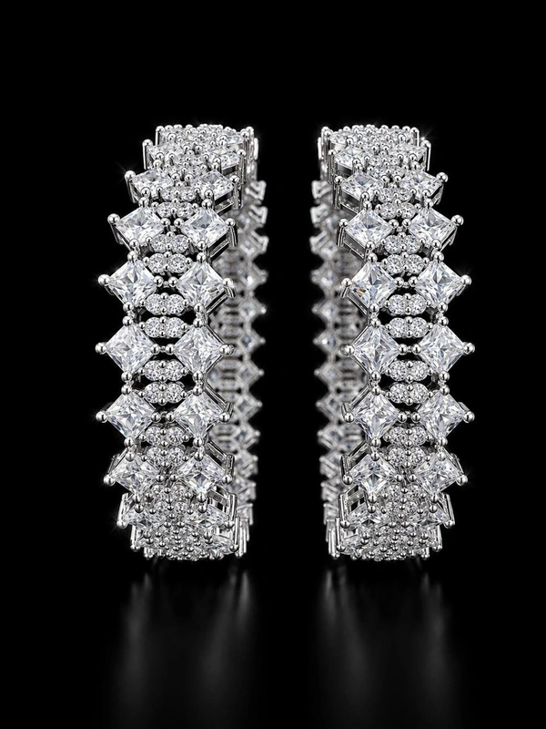 AMERICAN DIAMOND WHITE STONE BANGLES - 2.6 size, White