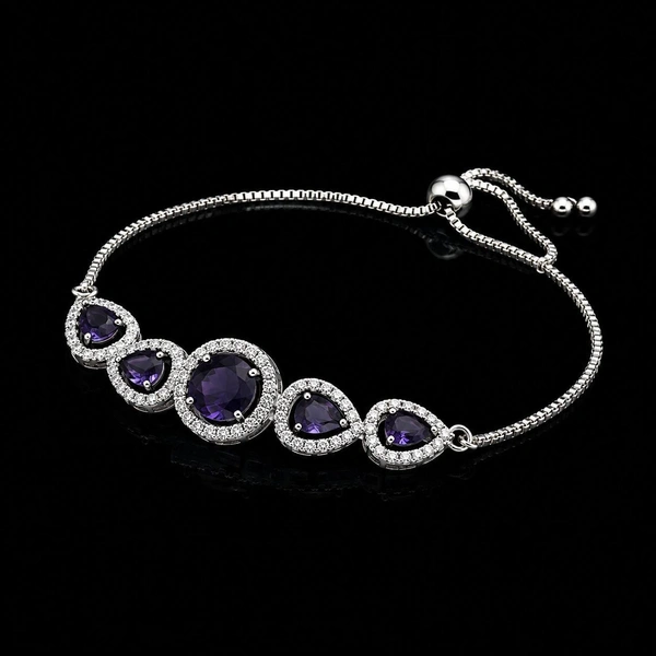 American Diamond Purple Stone Designer Adjustable Chain Bracelet - Adjustable, purple