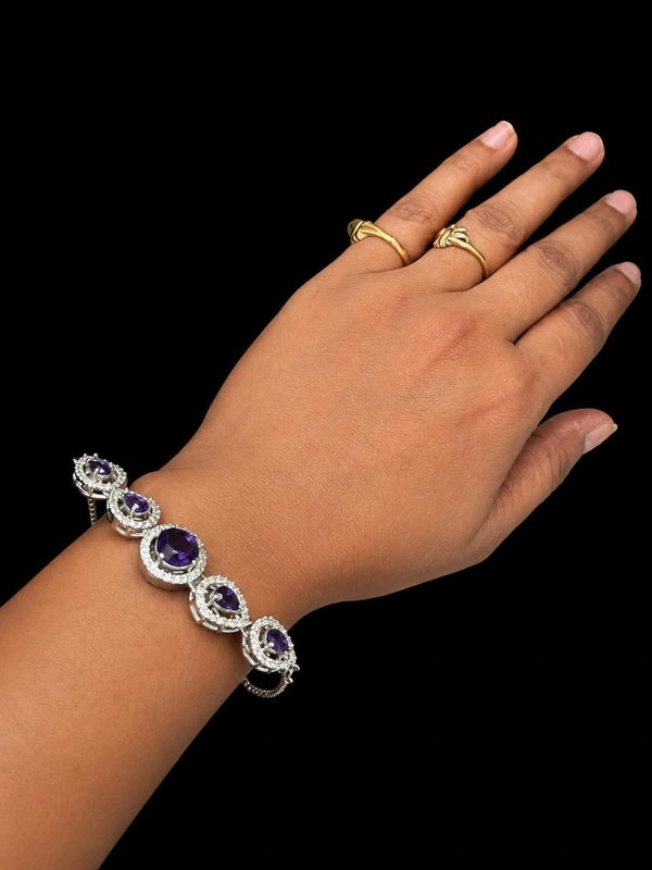 American Diamond Purple Stone Designer Adjustable Chain Bracelet - Adjustable, purple