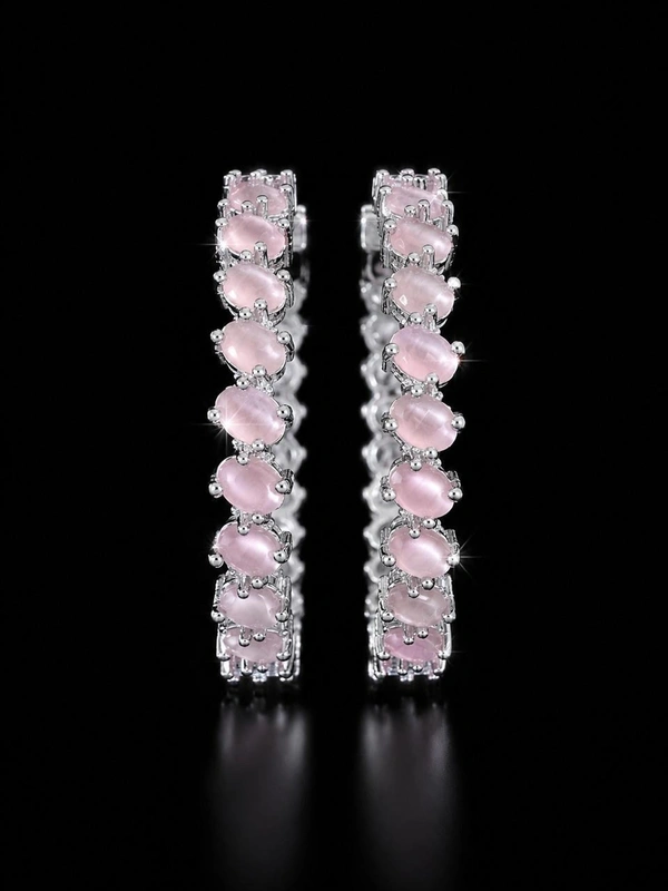 American Diamond Pink Stone Bangles - 2.4 size, White