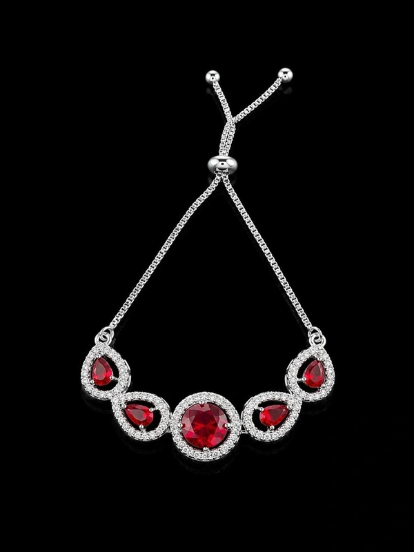 American Diamond Red Stone Designer Adjustable Chain Bracelet - Adjustable, Red