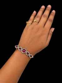American Diamond Red Stone Designer Adjustable Chain Bracelet - Adjustable, Red