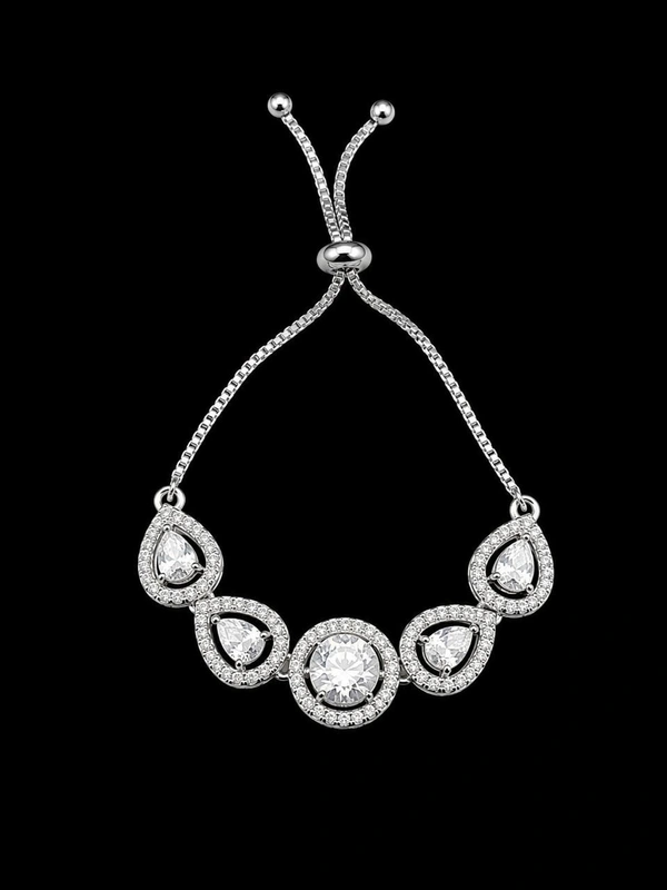 American Diamond White Stone Designer Adjustable Chain Bracelet - Adjustable, White
