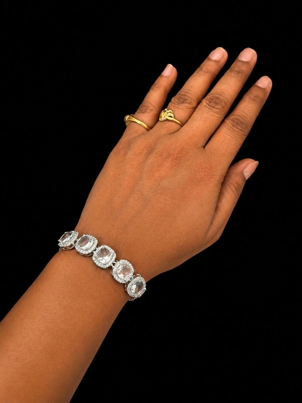 American Diamond White Stone Designer Adjustable Chain Bracelet - Adjustable, White
