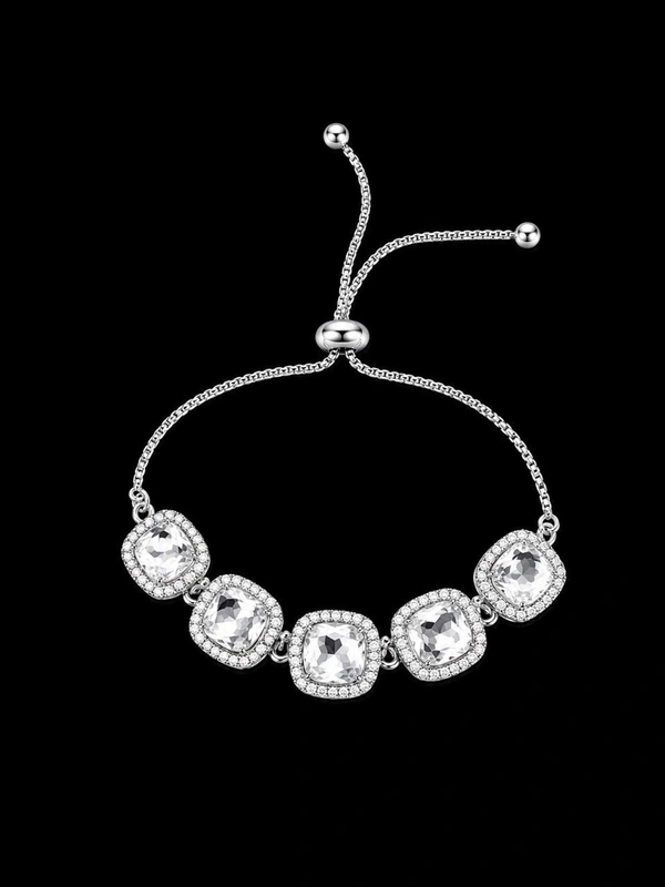 American Diamond White Stone Designer Adjustable Chain Bracelet - Adjustable, White